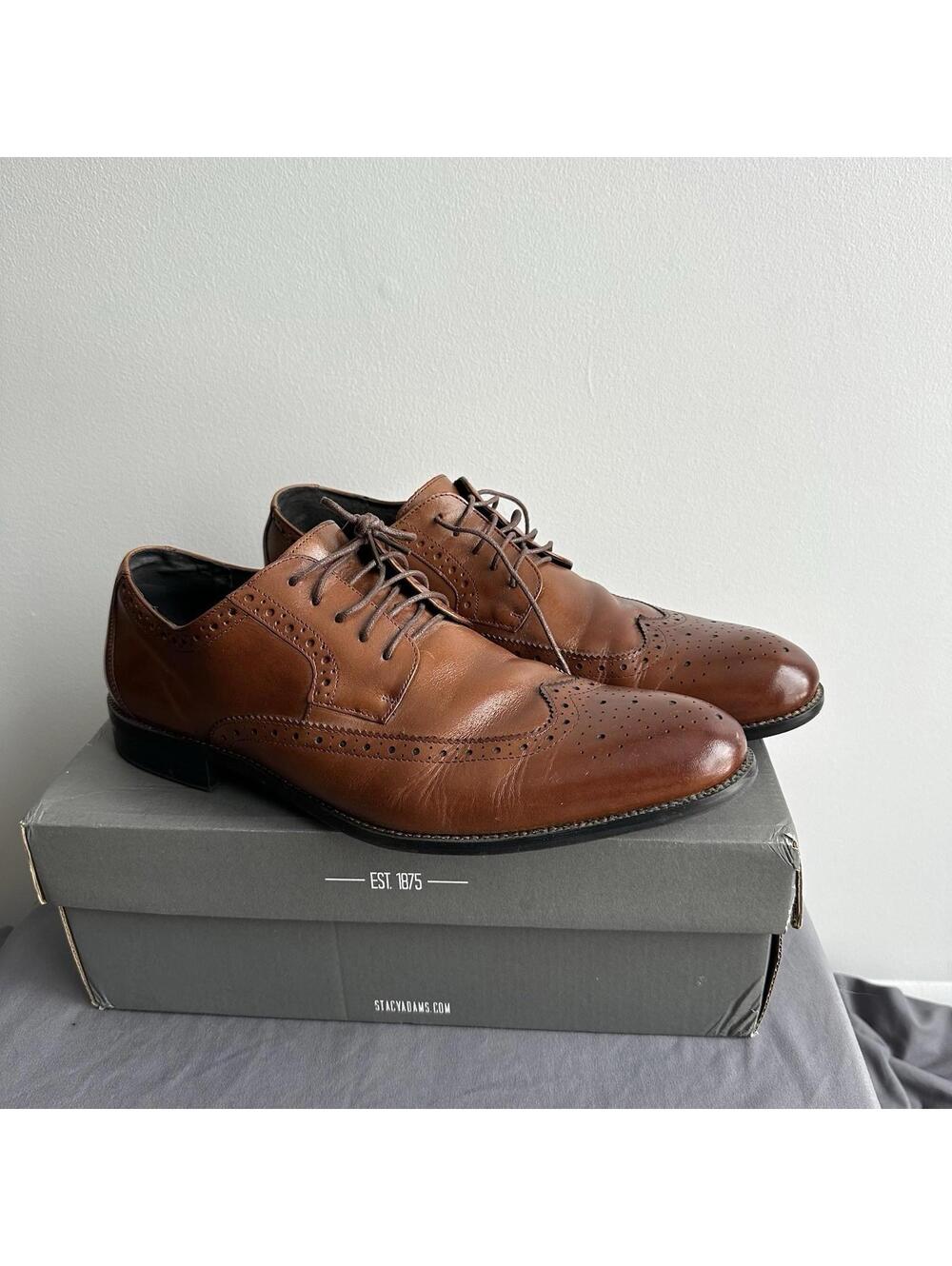 Stacy Adams Men 13W Shoes Cognac Garrison Wingtip Leather Oxford